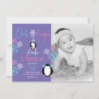 Pinguin Snowflakes Pink Blue 1. Geburtstag Foto