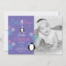 Pinguin Snowflakes Pink Blue 1. Geburtstag Foto