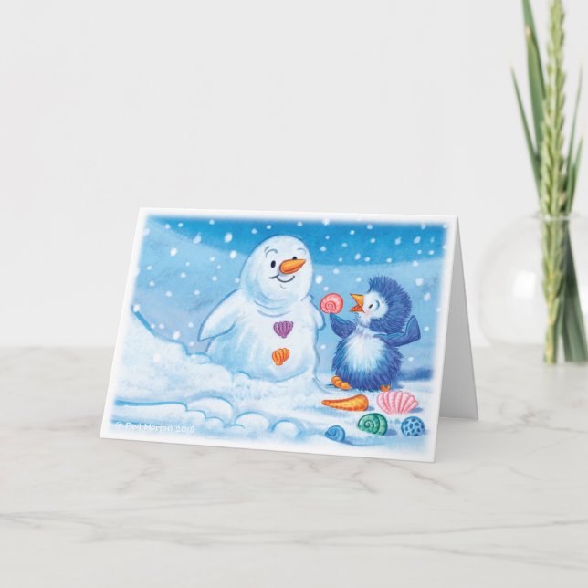 Pinguin & Snowman Mittelweihnachtskarte. Feiertagskarte (Vorderseite)