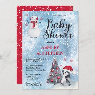Pinguin   Snowman Winter Boy Babydusche Einladung