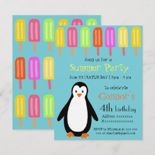 Pinguin-Sommerparty mit Eis am Stiel Einladung