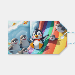 Pinguin spielt auf einer Rutsche Geschenkanhänger