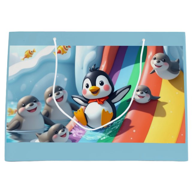 Pinguin spielt auf einer Rutsche Große Geschenktüte (Vorderseite)