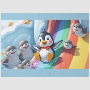 Pinguin spielt auf einer Rutsche Seidenpapier