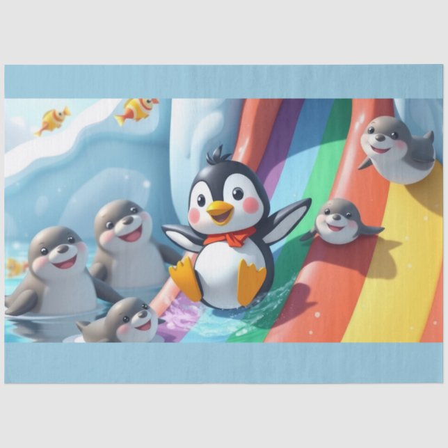 Pinguin spielt auf einer Rutsche Seidenpapier (Vorderseite)
