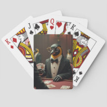 Pinguin spielt Poker und spielt Karten