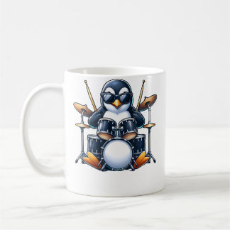 Pinguin spielt Schlagzeug Rockband Musiker Lustig  Kaffeetasse