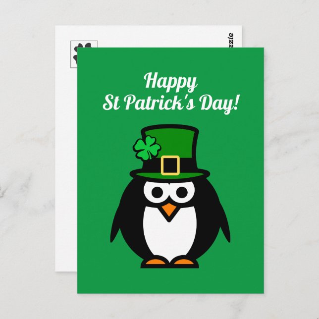 Pinguin St. Patrick's Day Postkarte (Vorne/Hinten)