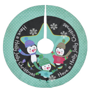 Pinguin-Stechpalmen-lustiges Weihnachten 4 Polyester Weihnachtsbaumdecke