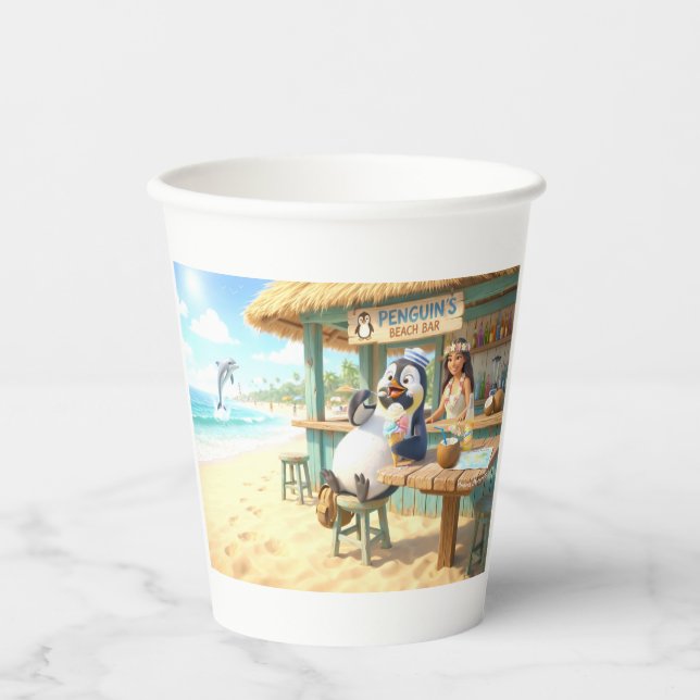 Pinguin Strandbar Pappbecher (Vorderseite)