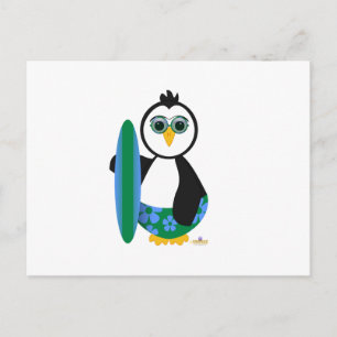 Pinguin-Surfbrett mit Sonnenbrille Postkarte