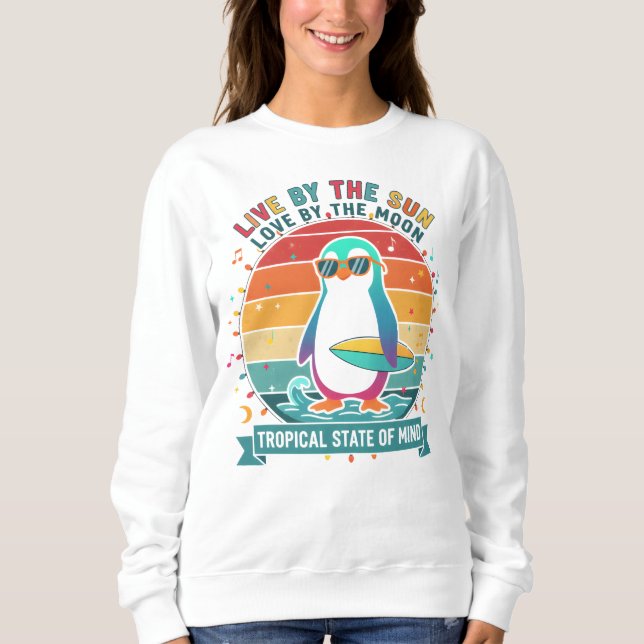 Pinguin-Surfer-Langarmshirt Sweatshirt (Vorderseite)