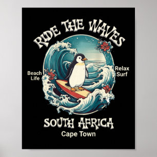 Pinguin surft Wellen Südafrika Cape Cod Surft Poster