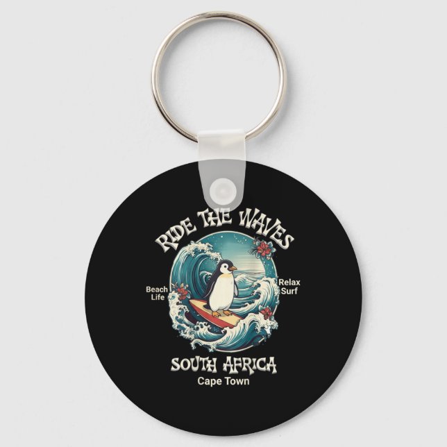 Pinguin surft Wellen Südafrika Cape Cod Surft  Schlüsselanhänger (Vorderseite)