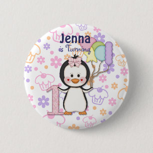 Pinguin-Süsse - Mädchen zum ersten Geburtstag Button