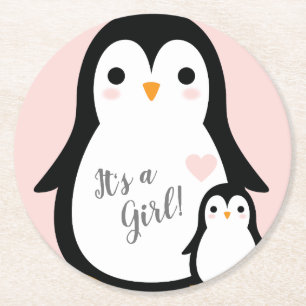 Pinguin Theme Baby Dusche Niedlich Runder Pappuntersetzer
