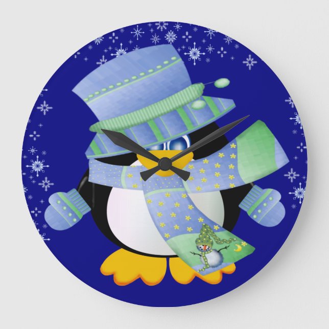 Pinguin Time Wall Clock Große Wanduhr (Vorderseite)