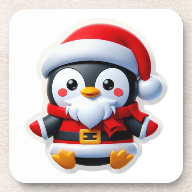 Pinguin trägt einen Santa-Anzug Getränkeuntersetzer (Vorderseite)