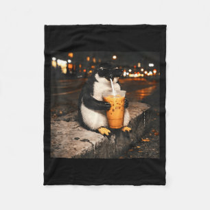 Pinguin trinkt eisgekühlten Kaffee lustiges Tier M Fleecedecke
