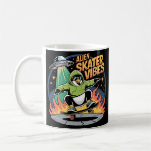 Pinguin UFO Alien Skateboard lustig Kaffeetasse