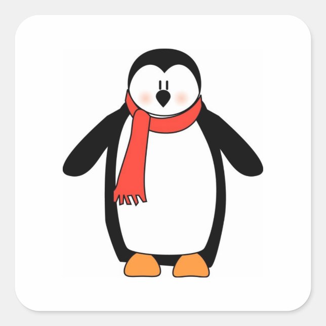 Pinguin ummantelt von Rotem Scarf Quadratischer Aufkleber (Vorderseite)