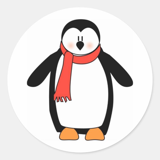Pinguin ummantelt von Rotem Scarf Runder Aufkleber (Vorderseite)