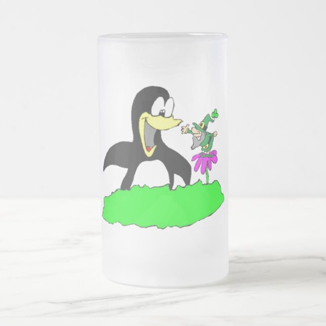 Pinguin und Leprechaun Mattglas Bierglas (Mittel)