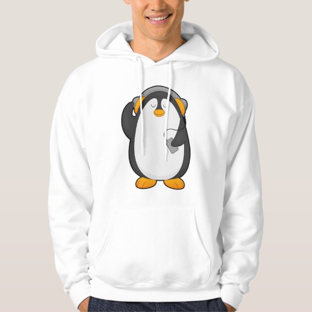 Pinguin und Mobiltelefon mit Headset Hoodie (Vorderseite)