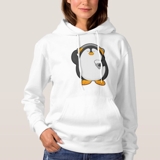 Pinguin und Mobiltelefon mit Headset Hoodie (Vorderseite)