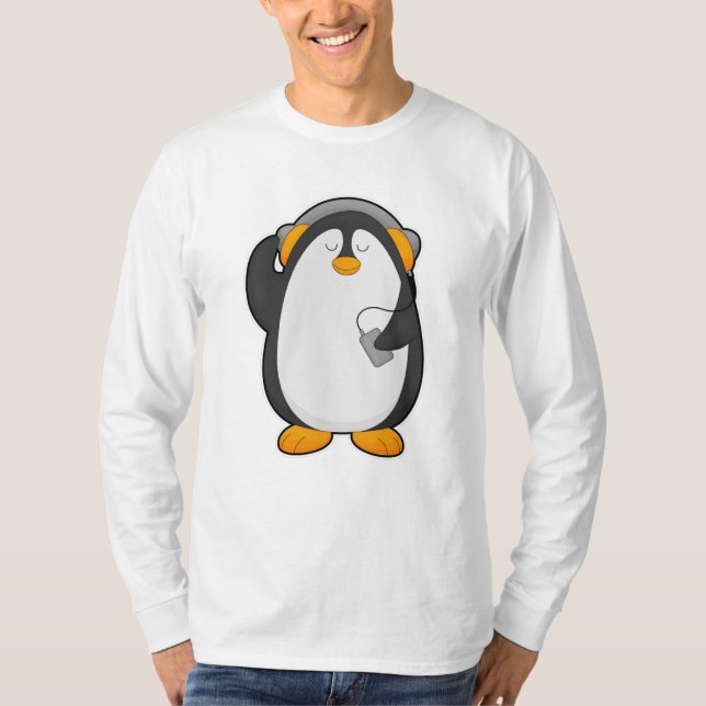 Pinguin und Mobiltelefon mit Headset T-Shirt (Vorderseite)