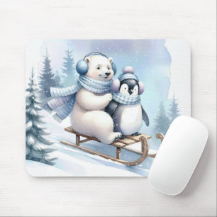 Pinguin und Polar Bear auf Schlitten Mousepad