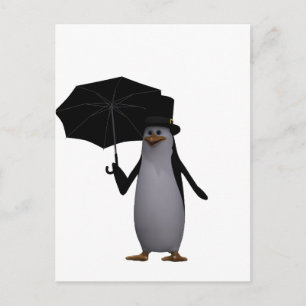 Pinguin und Regenschirm Postkarte
