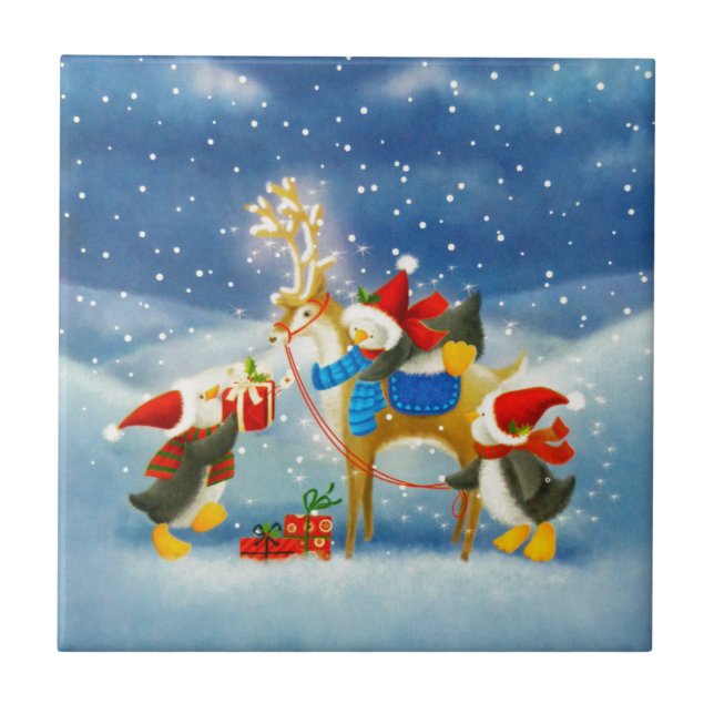 Pinguin und Reindeer Fliese (Vorderseite)