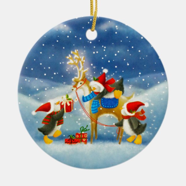 Pinguin und Reindeer Keramikornament (Vorne)
