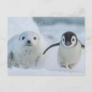 Pinguin- und Robbenfreunde - Tollen im Schnee Postkarte