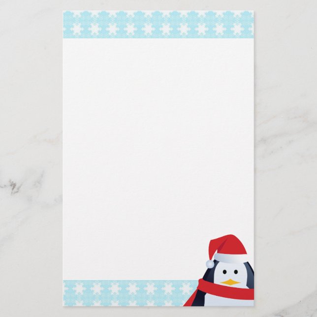 Pinguin und Schneeflocken Briefpapier (Vorderseite)