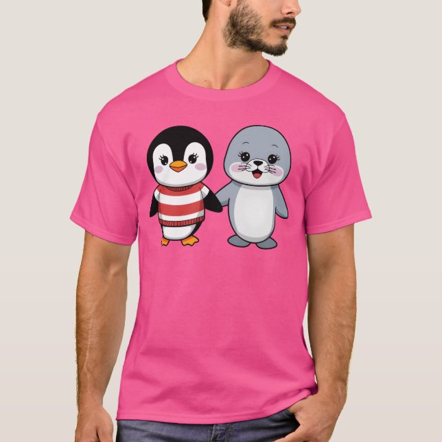 Pinguin und Siegel Friends Retro T-Shirt (Vorderseite)