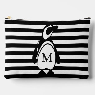 Pinguin und Streifen Mit Monogramm Zubehörtasche