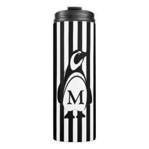 Pinguin und Streifen Thermosbecher