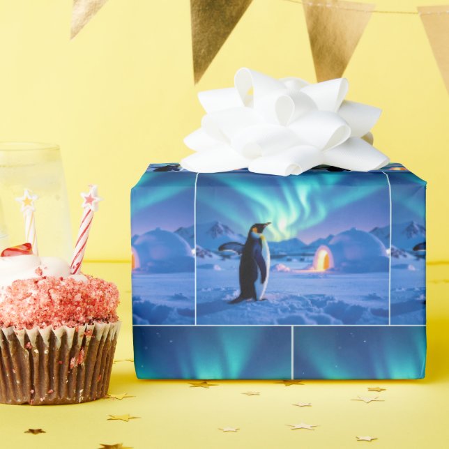 Pinguin unter dem Nordlicht Geschenkpapier (Geburtstagsparty)