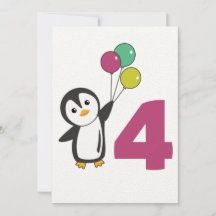 Pinguin-Vier-Geburtstagsballons für Kinder Einladu