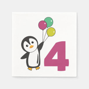 Pinguin Vierte Geburtstagsballons für Kinder Napki Serviette