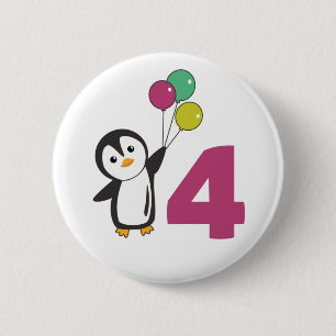 Pinguin Vierter Geburtstag Ballons für Kinder Scha Button