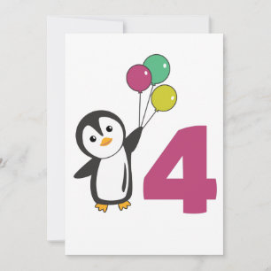 Pinguin Vierter Geburtstagsballons Für Kinder Einl Einladung