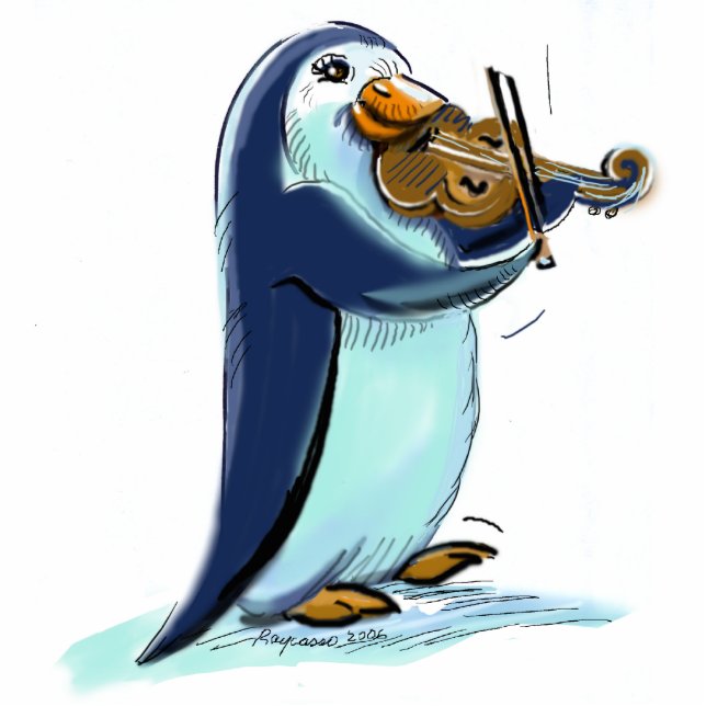 Pinguin-Violinist Freistehende Fotoskulptur (Vorne)