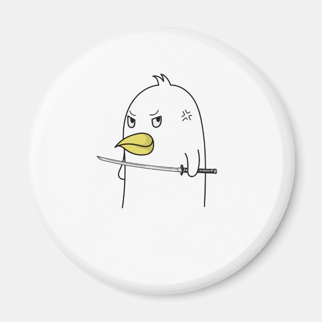 Pinguin Vogel mit Samurai Schwert guckt böse Magnet (Vorne)