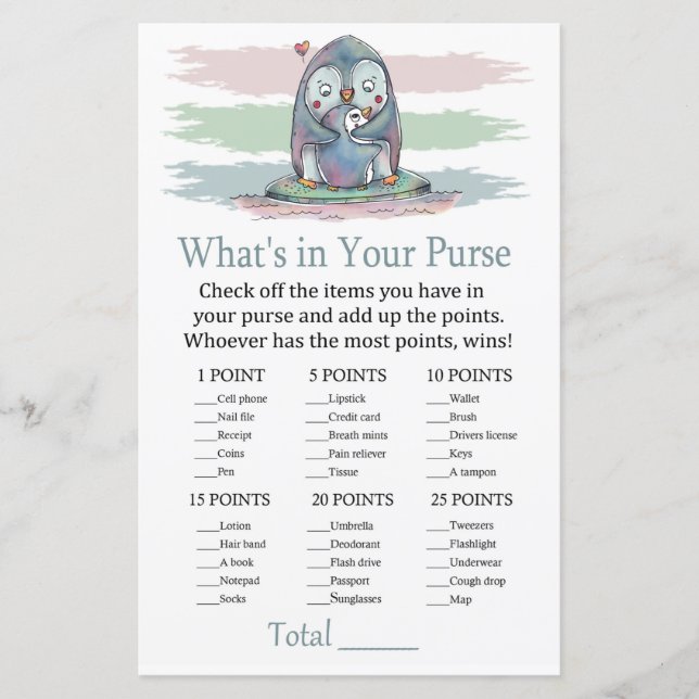 Pinguin Was ist in Ihrem Geldbeutel Babydusche? (Vorderseite)