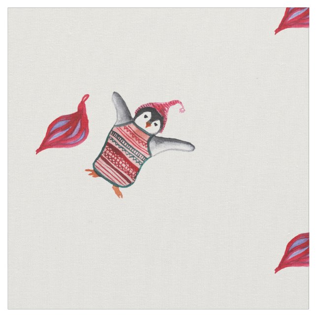Pinguin Watercolor Art  Stoff (Nahaufnahme)