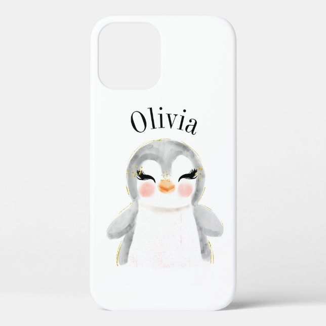 Pinguin Watercolor Name Modern Case-Mate iPhone Hülle (Rückseite)