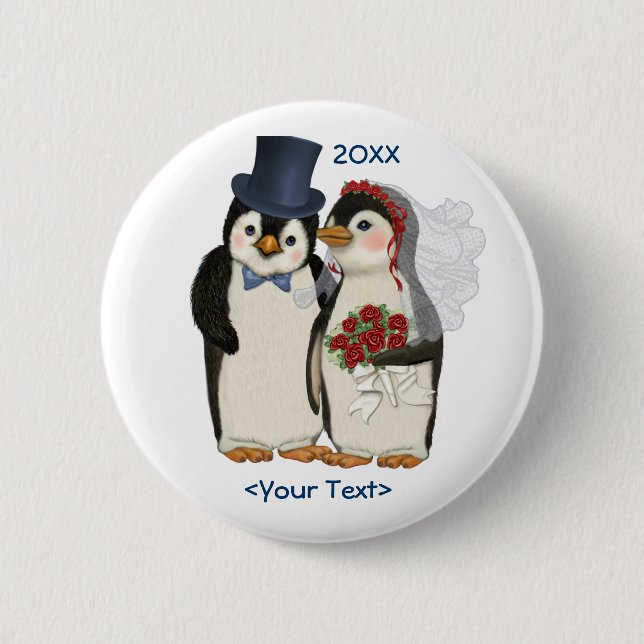 Pinguin Wedding Bride and Groom Krawatte - Anpasse Button (Vorderseite)